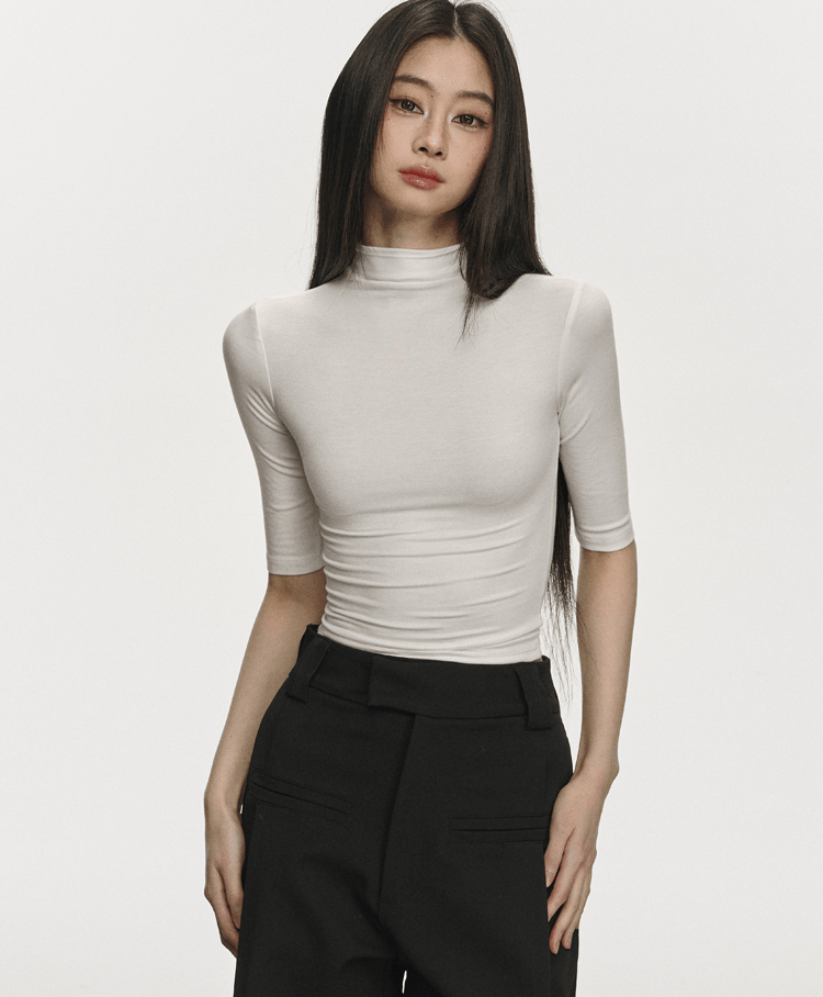 Mock Neck Fitted Half Sleeve Tee - COPPING THREADS - Anna Aneae