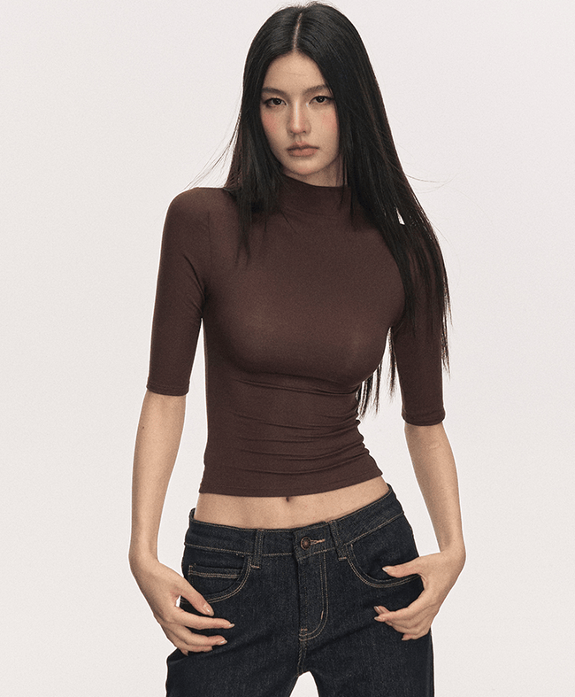 Mock Neck Fitted Half Sleeve Tee Main Image