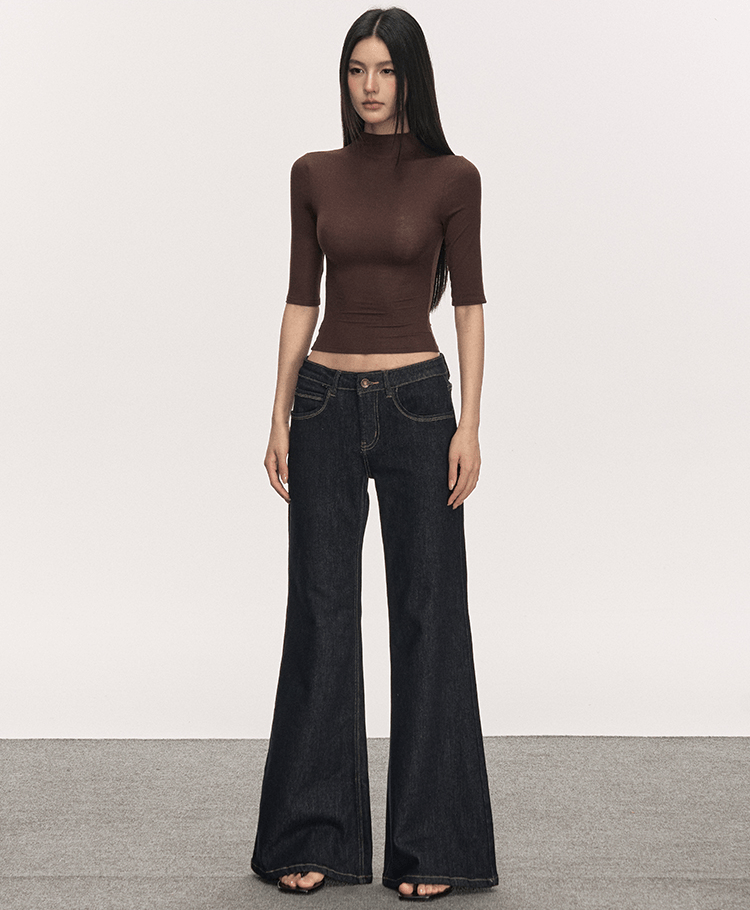 Mock Neck Fitted Half Sleeve Tee - COPPING THREADS - Anna Aneae