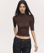 Mock Neck Fitted Half Sleeve Tee - COPPING THREADS - Anna Aneae