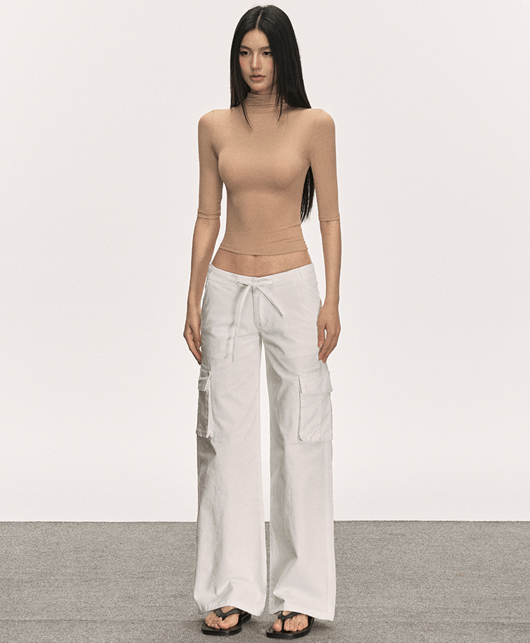 Mock Neck Fitted Half Sleeve Tee - COPPING THREADS - Anna Aneae