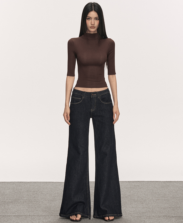 Mock Neck Fitted Half Sleeve Tee - COPPING THREADS - Anna Aneae