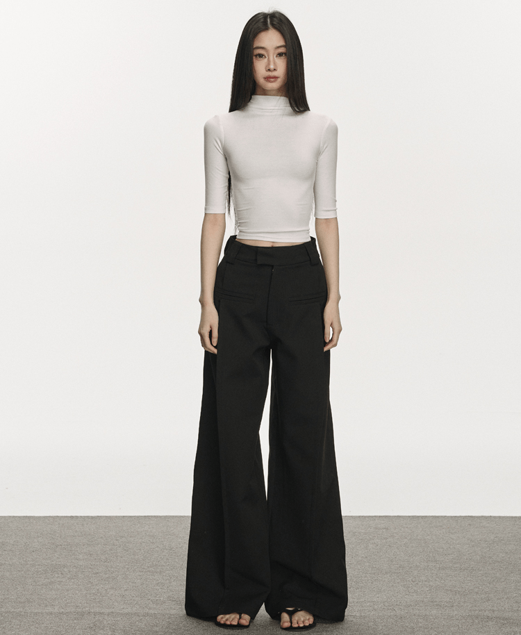 Mock Neck Fitted Half Sleeve Tee - COPPING THREADS - Anna Aneae