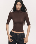 Mock Neck Fitted Half Sleeve Tee - COPPING THREADS - Anna Aneae