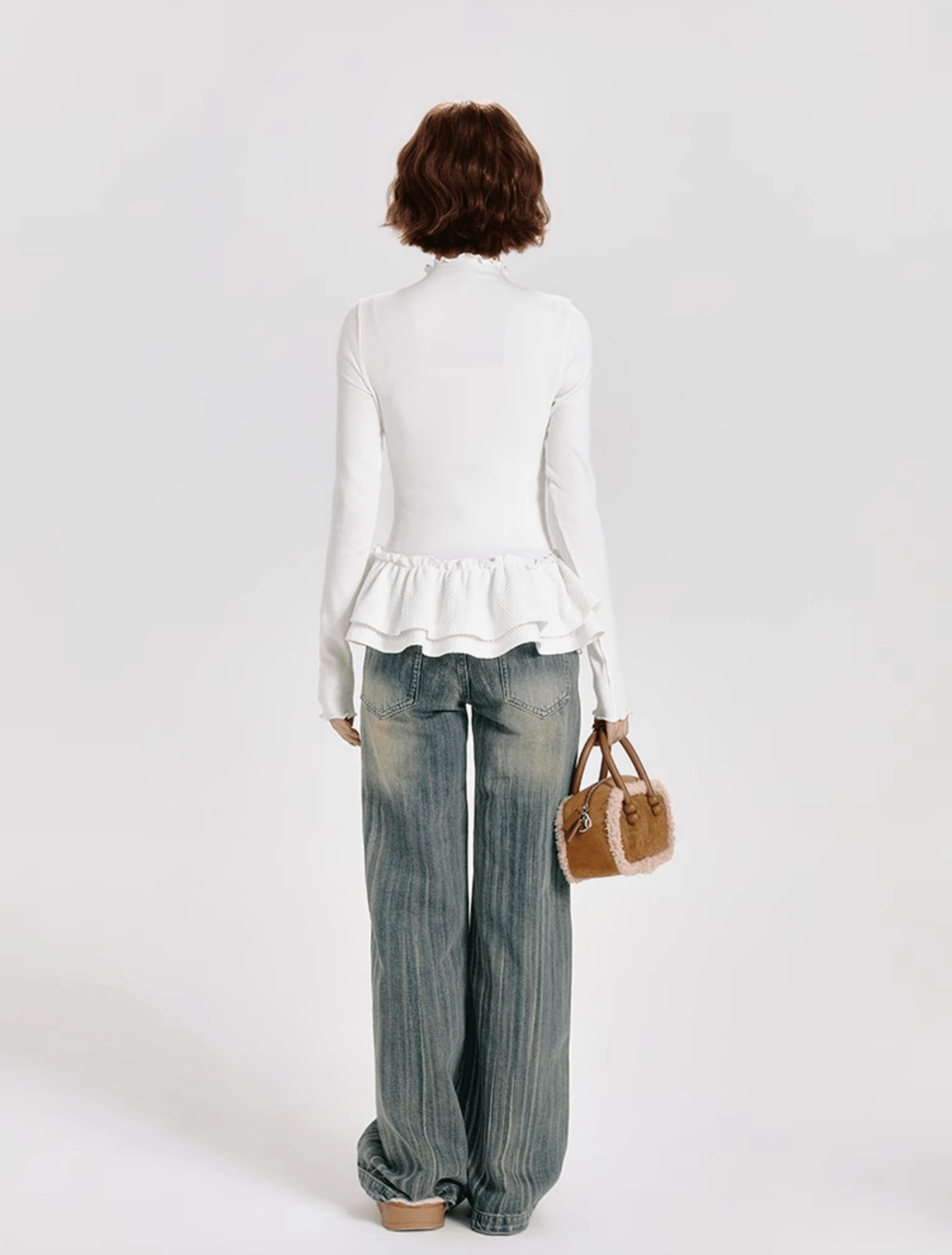 Mock Neck Ruffle Hem Long Sleeve Blouse - COPPING THREADS - CT Select