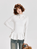 Mock Neck Ruffle Hem Long Sleeve Blouse - COPPING THREADS - CT Select