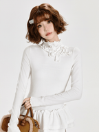 Mock Neck Ruffle Hem Long Sleeve Blouse - COPPING THREADS - CT Select