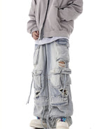 Multi - Pocket Heavy - Washed Ripped Denim Cargo Pants - COPPING THREADS - CHICISLAND