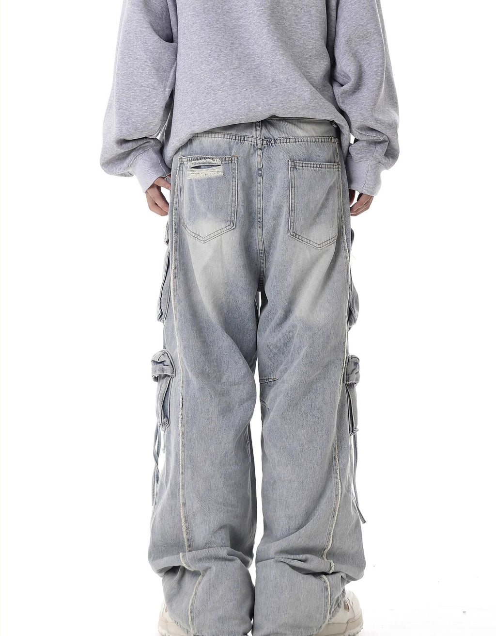Multi - Pocket Heavy - Washed Ripped Denim Cargo Pants - COPPING THREADS - CHICISLAND