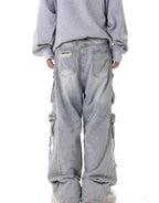 Multi - Pocket Heavy - Washed Ripped Denim Cargo Pants - COPPING THREADS - CHICISLAND