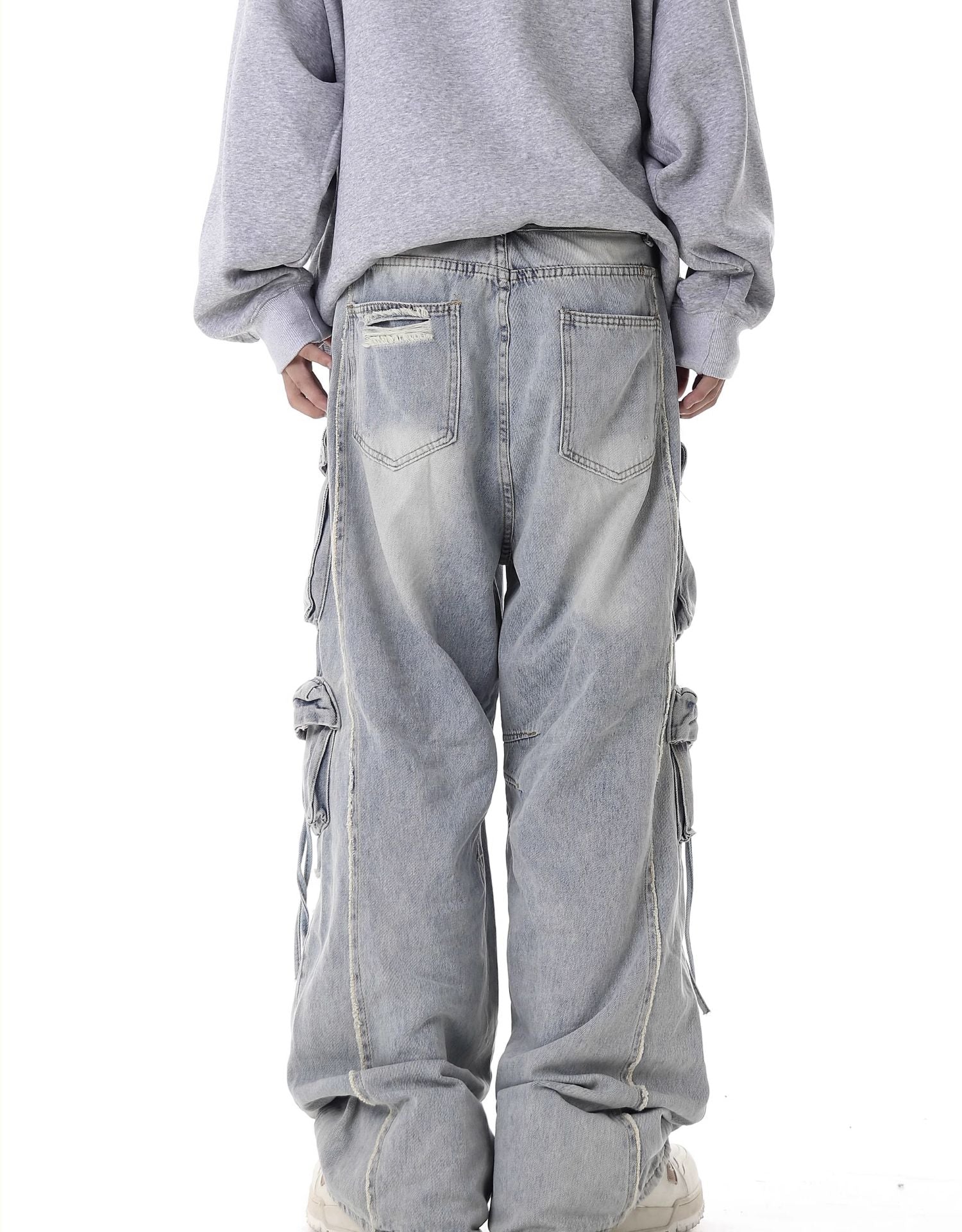 Multi - Pocket Heavy - Washed Ripped Denim Cargo Pants - COPPING THREADS - CHICISLAND