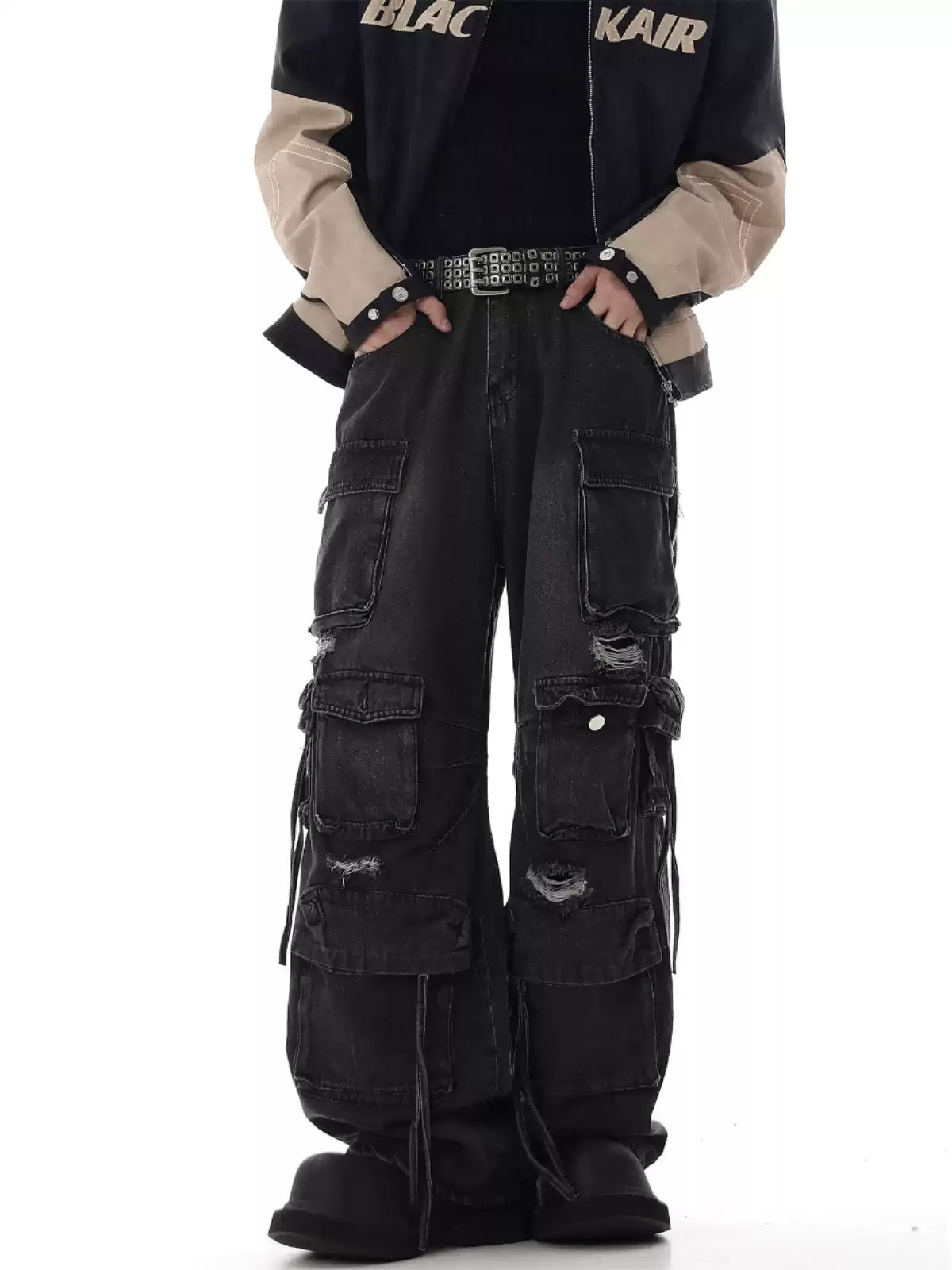 Multi - Pocket Heavy - Washed Ripped Denim Cargo Pants - COPPING THREADS - CHICISLAND