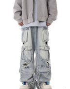 Multi - Pocket Heavy - Washed Ripped Denim Cargo Pants - COPPING THREADS - CHICISLAND
