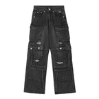 Multi - Pocket Heavy - Washed Ripped Denim Cargo Pants - COPPING THREADS - CHICISLAND