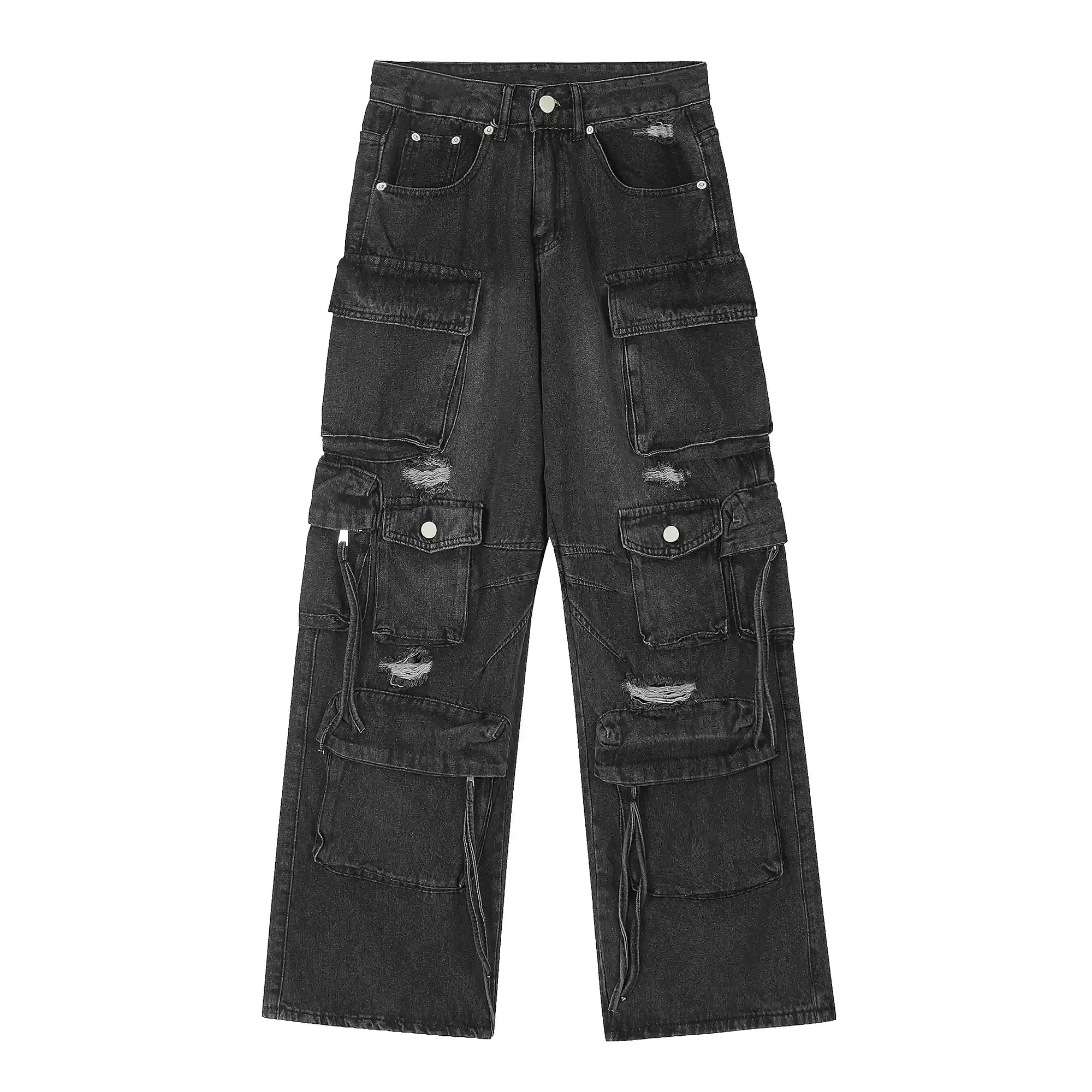 Multi - Pocket Heavy - Washed Ripped Denim Cargo Pants - COPPING THREADS - CHICISLAND
