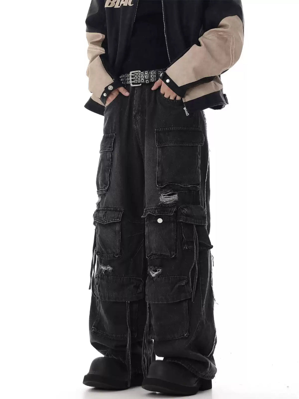 Multi - Pocket Heavy - Washed Ripped Denim Cargo Pants - COPPING THREADS - CHICISLAND