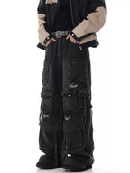 Multi - Pocket Heavy - Washed Ripped Denim Cargo Pants - COPPING THREADS - CHICISLAND