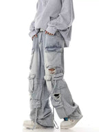Multi - Pocket Heavy - Washed Ripped Denim Cargo Pants - COPPING THREADS - CHICISLAND
