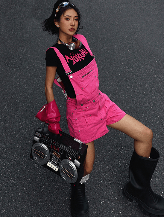 Multi - Pocket Utility Bib Romper Shorts - COPPING THREADS - Yokuku