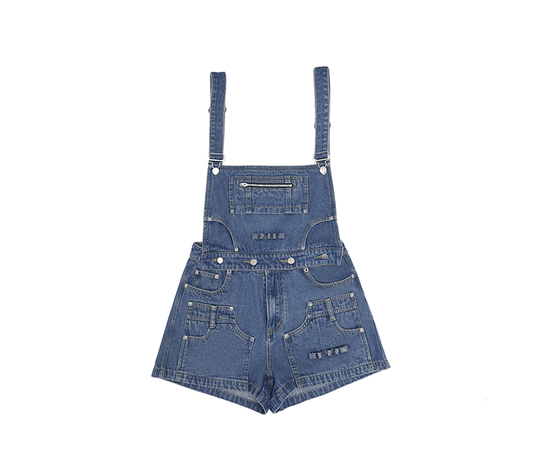 Multi - Pocket Utility Bib Romper Shorts - COPPING THREADS - Yokuku