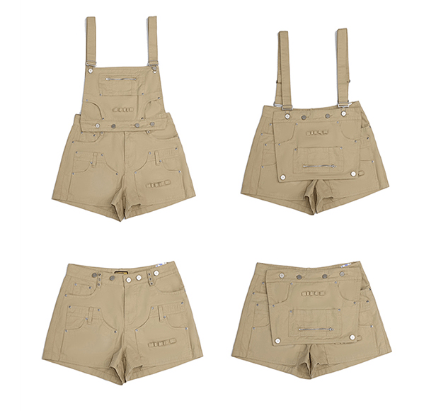 Multi - Pocket Utility Bib Romper Shorts - COPPING THREADS - Yokuku