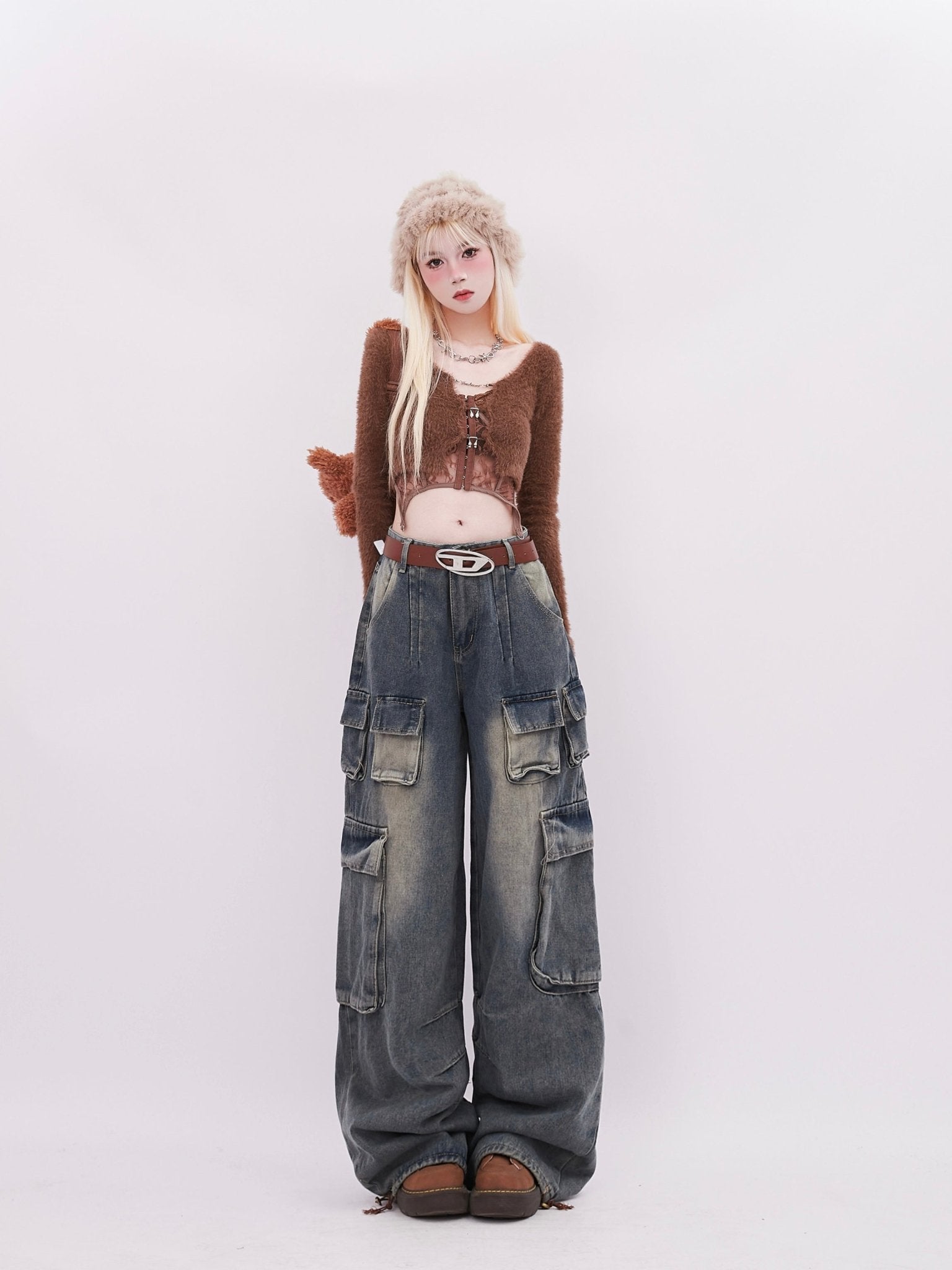 Multi-Pocket Wash Distressed Denim Secondary image