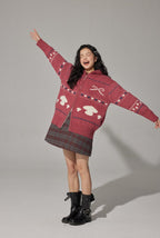 Mushroom Jacquard Knit Hoodie Cardigan - COPPING THREADS - CHICISLAND