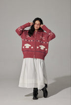 Mushroom Jacquard Knit Hoodie Cardigan - COPPING THREADS - CHICISLAND