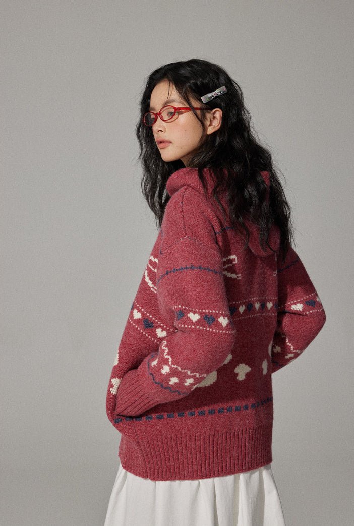 Mushroom Jacquard Knit Hoodie Cardigan - COPPING THREADS - CHICISLAND