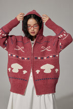 Mushroom Jacquard Knit Hoodie Cardigan - COPPING THREADS - CHICISLAND