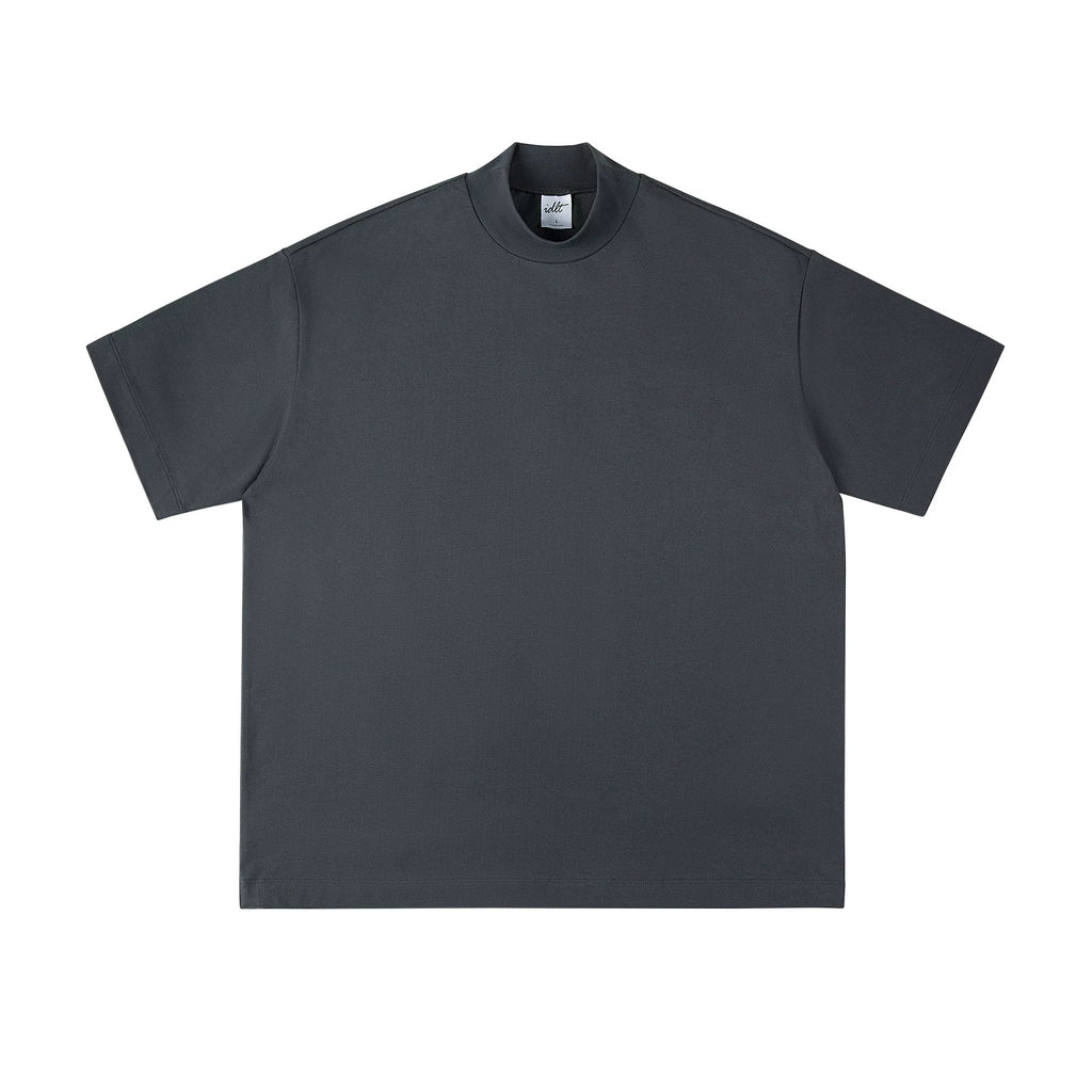 IDLT mock neck T-shirt, dark gray front.