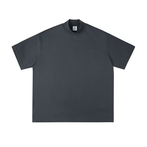IDLT mock neck T-shirt, dark gray front.