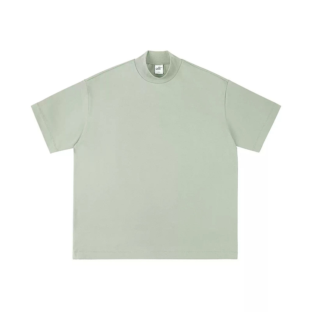 IDLT mock neck T-shirt, sage green front.