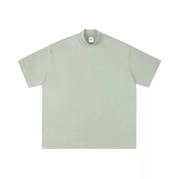 IDLT mock neck T-shirt, sage green front.