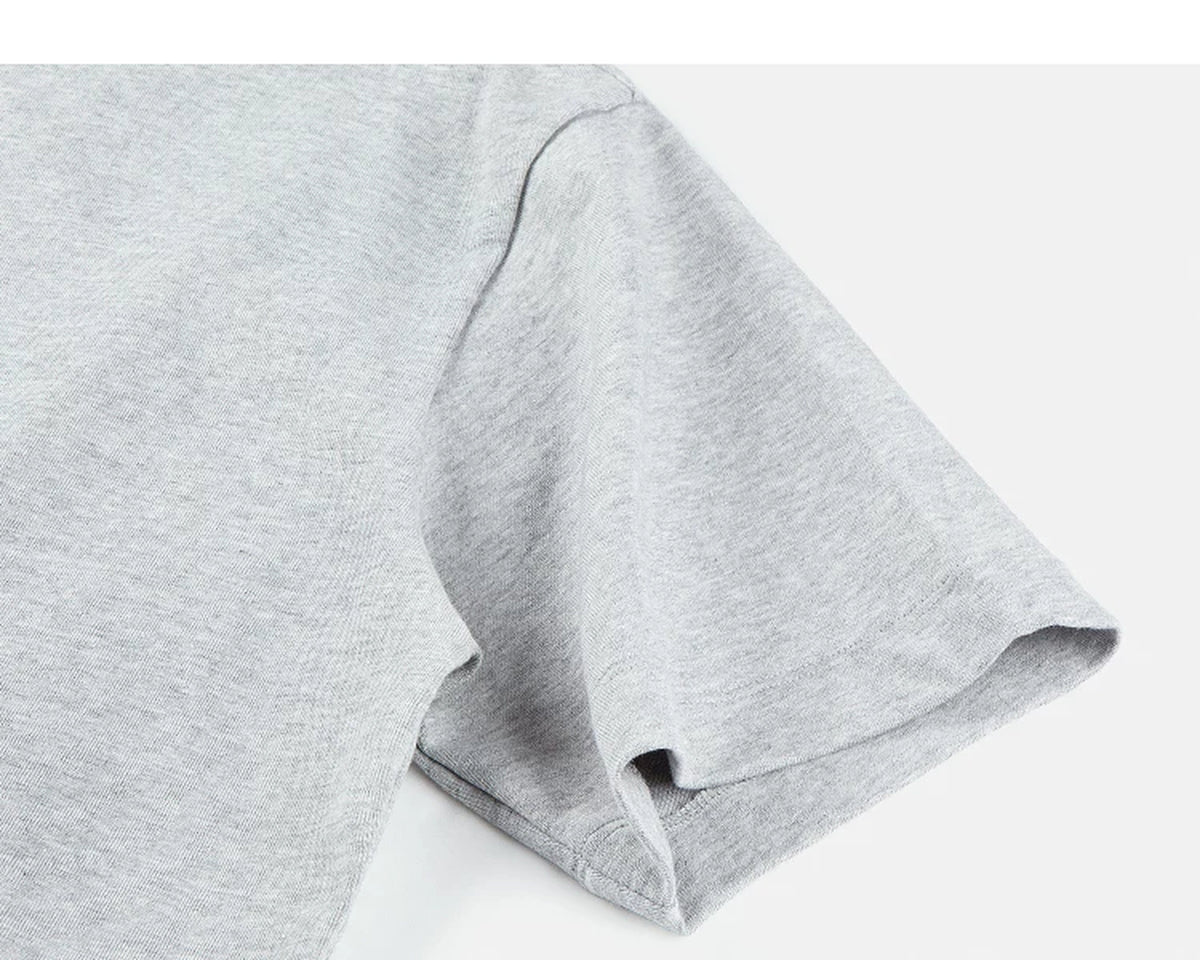 IDLT mock neck T-shirt, heather gray sleeve.
