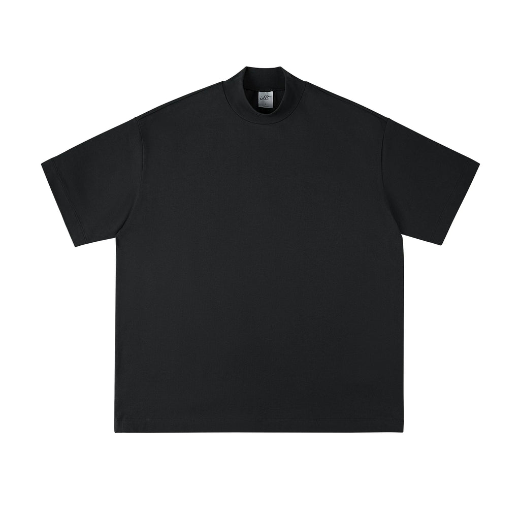Drop-Shoulder Mock-Neck Tee, black front view.
