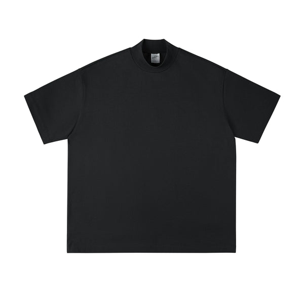 Drop-Shoulder Mock-Neck Tee, black front view.