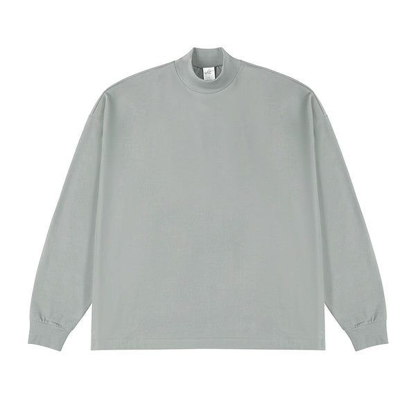IDLT mock neck long sleeve top, light gray front.