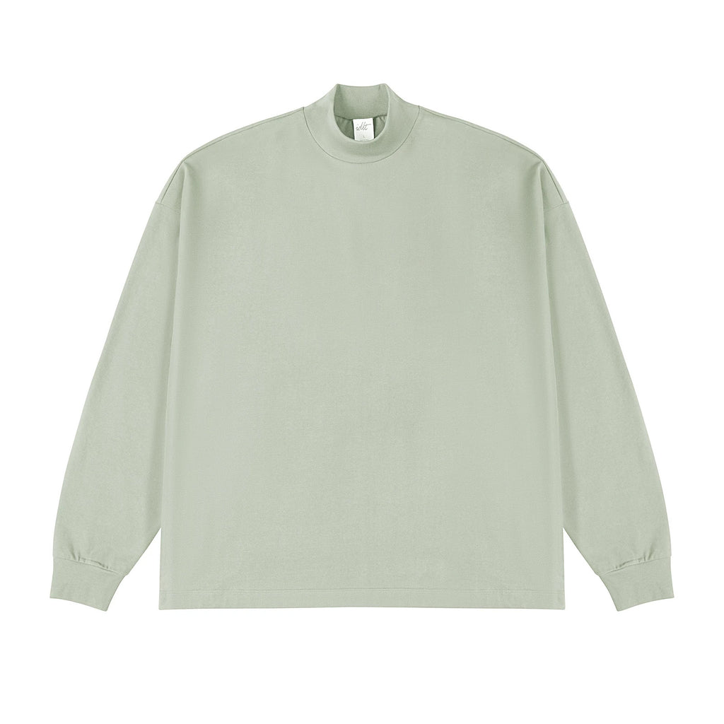 IDLT mock neck long sleeve top, sage green front.