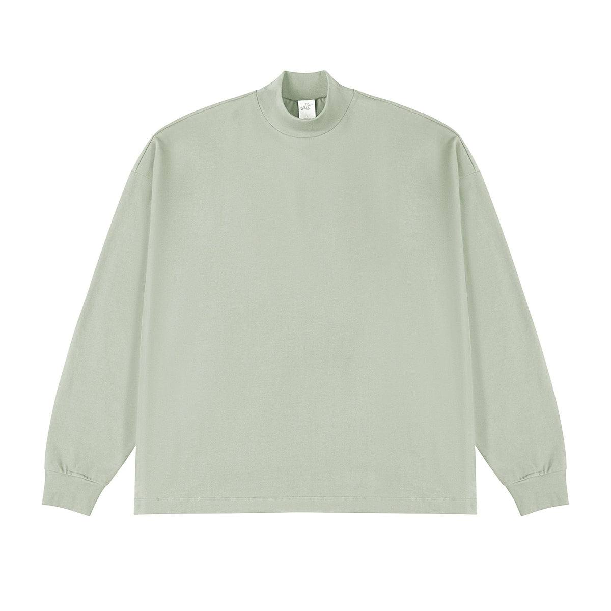 IDLT mock neck long sleeve top, sage green front.