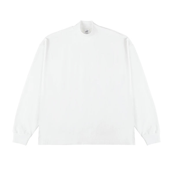 IDLT mock neck long sleeve top, white front.