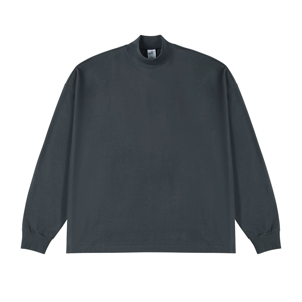 IDLT mock neck long sleeve top, dark gray front.