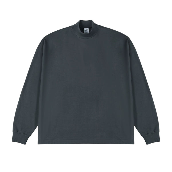 IDLT mock neck long sleeve top, dark gray front.