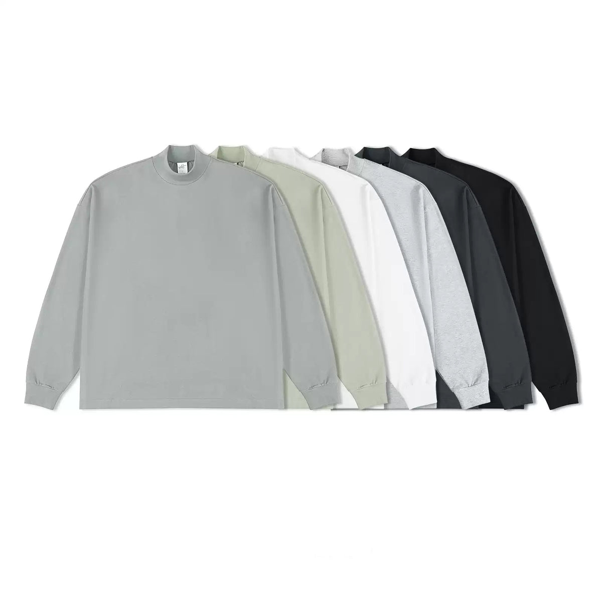 IDLT mock neck long sleeve top, color lineup.