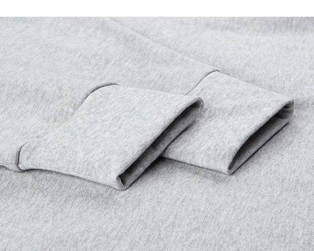 IDLT mock neck long sleeve top, heather gray ribbed cuffs.