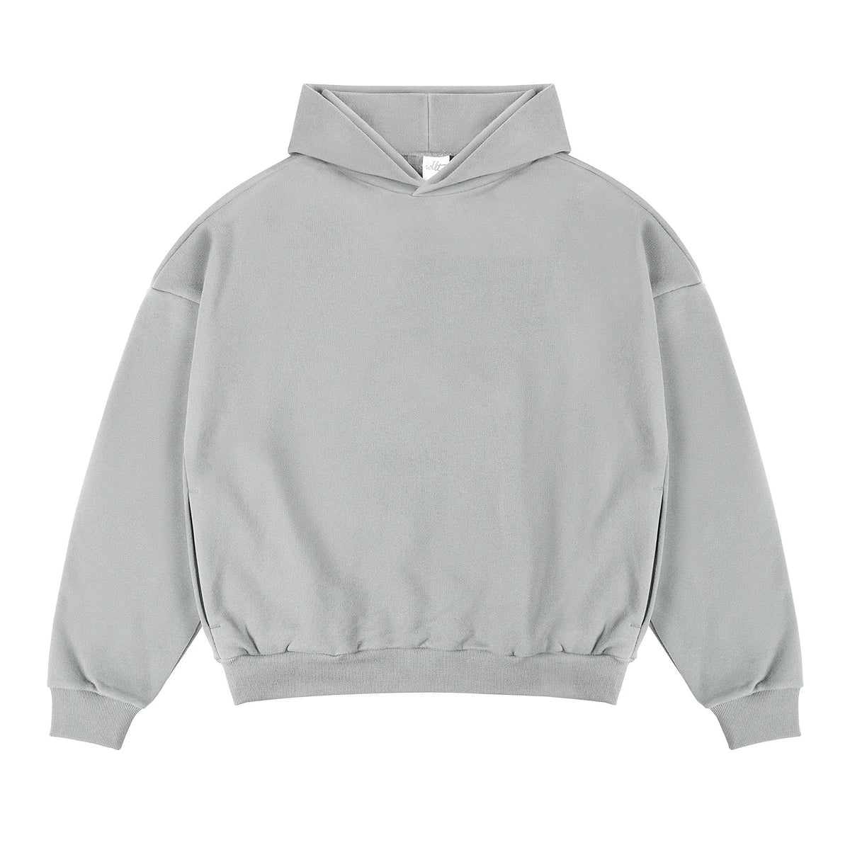 IDLT hoodie, light gray front.