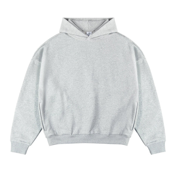 IDLT hoodie, heather gray front.