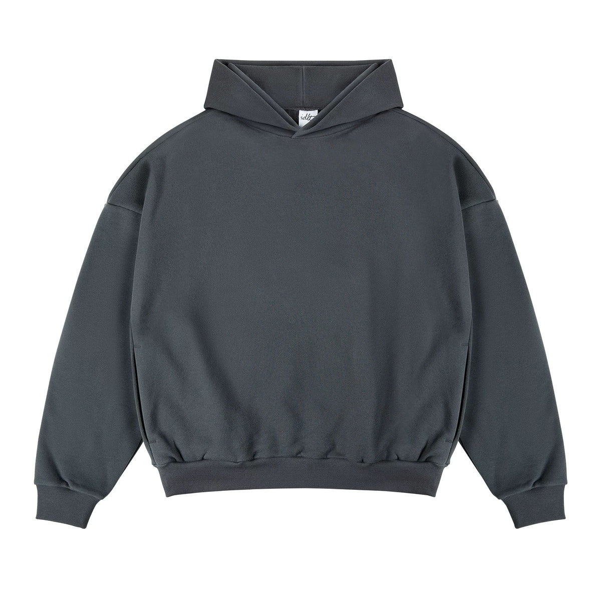 IDLT hoodie, dark gray front.