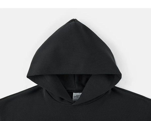 IDLT hoodie, black hood.