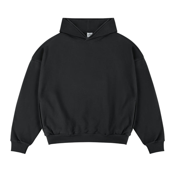 Drop-Shoulder Pullover Hoodie, black front view.